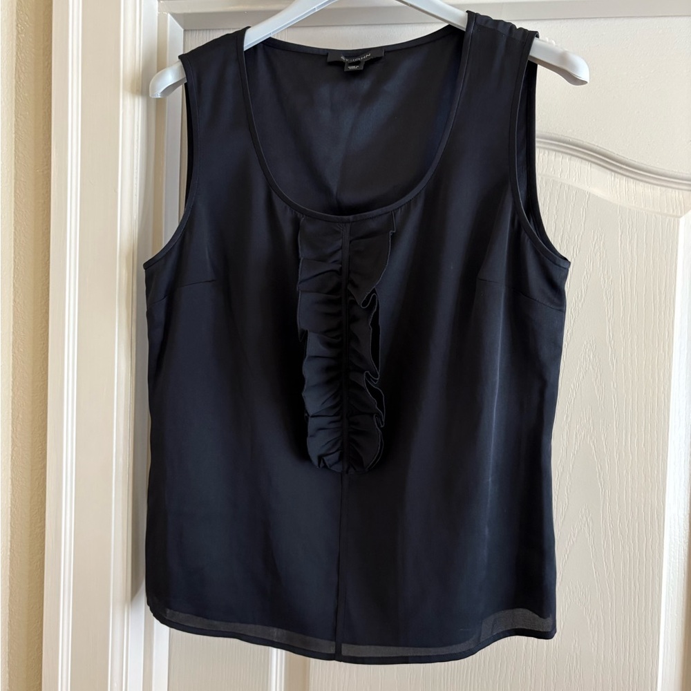 St. John Black Ruffled Sleeveless Silk Blouse Size Small NWOT